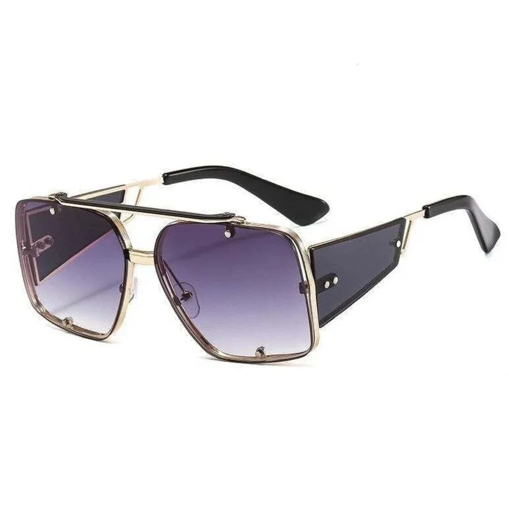 Men Sunglasses Designer Sqyare Gold Frame Black Accents Fashion UV400 Lentes New